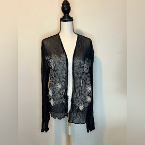 VTG Didier Parakian Sheer Black Floral Embroidered Mesh Cardigan Jacket Sz 46